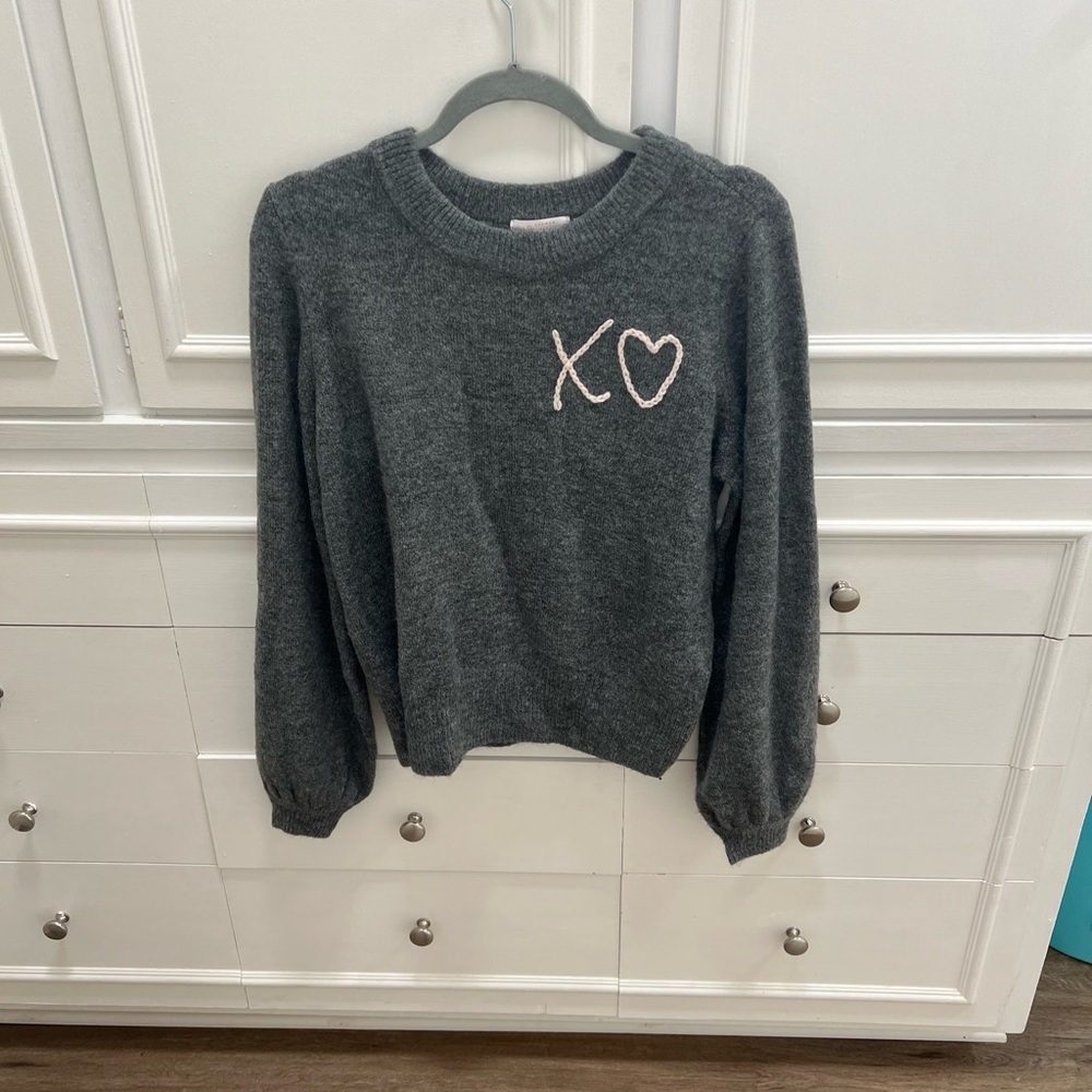 LC Lauren Conrad Charcoal Sweater with Pink XO Embroidery